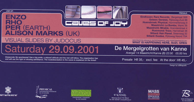 caves, joy, kanne, vj, judocus, flyer, visuals, grotten, dance, hot, kitchen, 2001