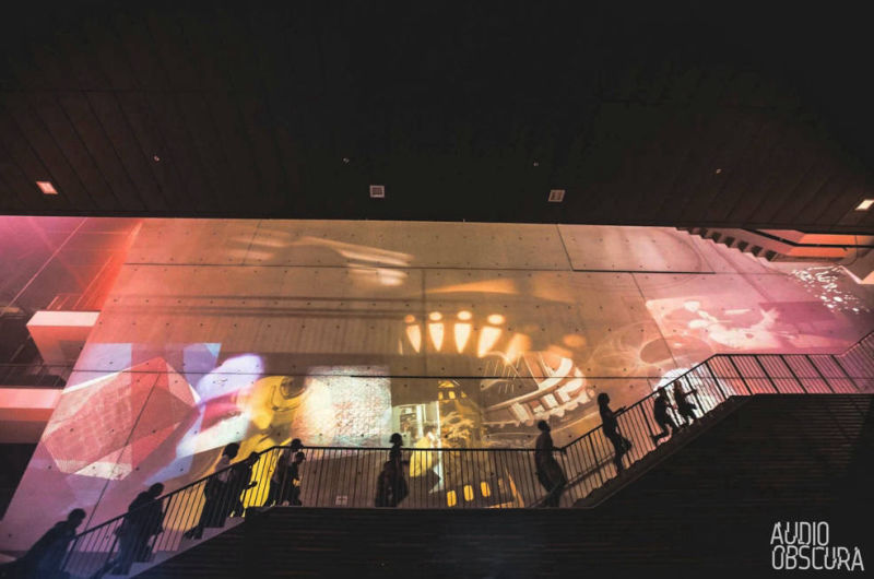 AudioObscura, ADE, 2019, MuziekgebouwaanhetIj, ADE, Amsterdam, judocus, visuals, slides, motion, projections, stairway, trap